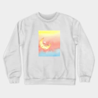 Cute mice sleeping on the cheese moon Crewneck Sweatshirt